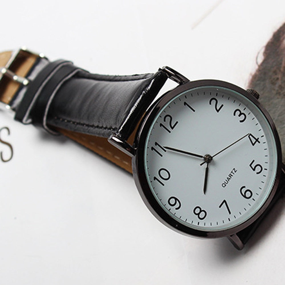 2023 Black Leather Classic Analog Vintage Quartz Watch