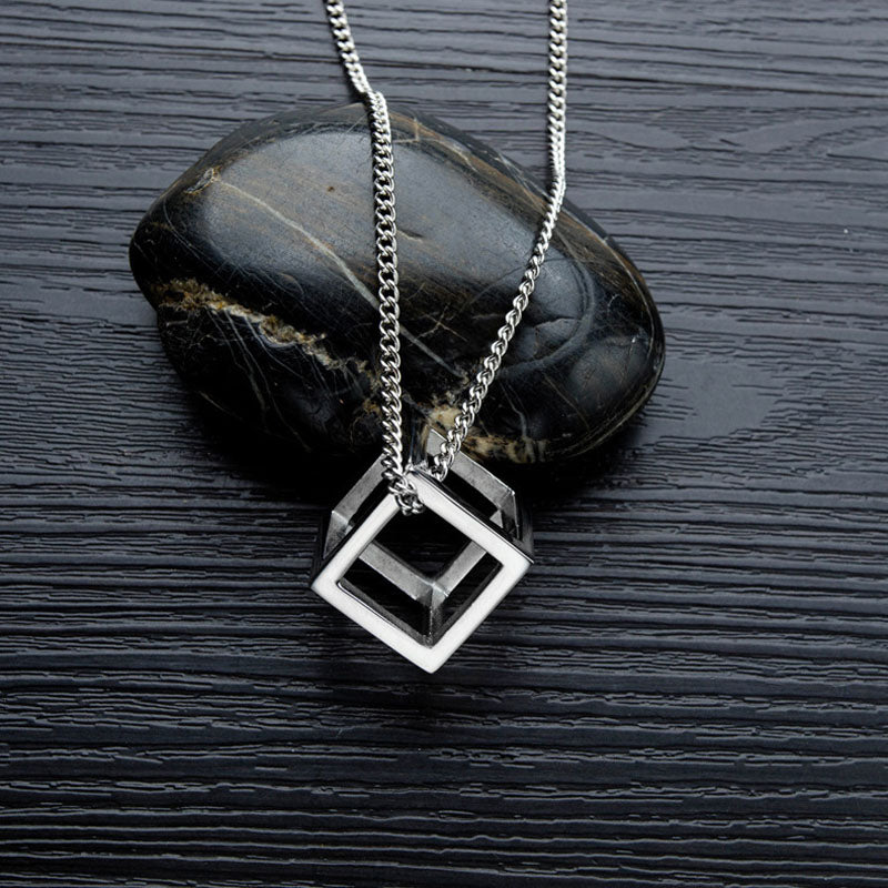 Hollow Cube Necklace Silver
