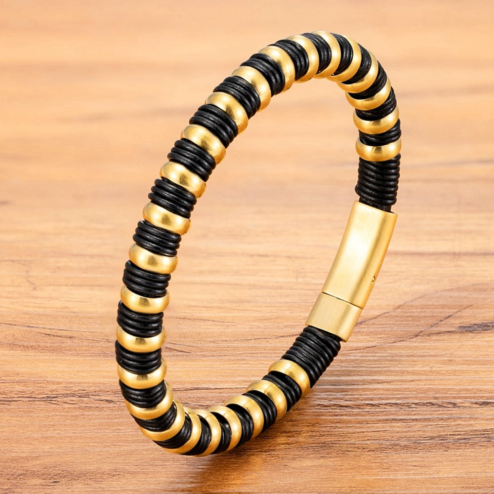 Braided Wrap Leather Bangle_gold