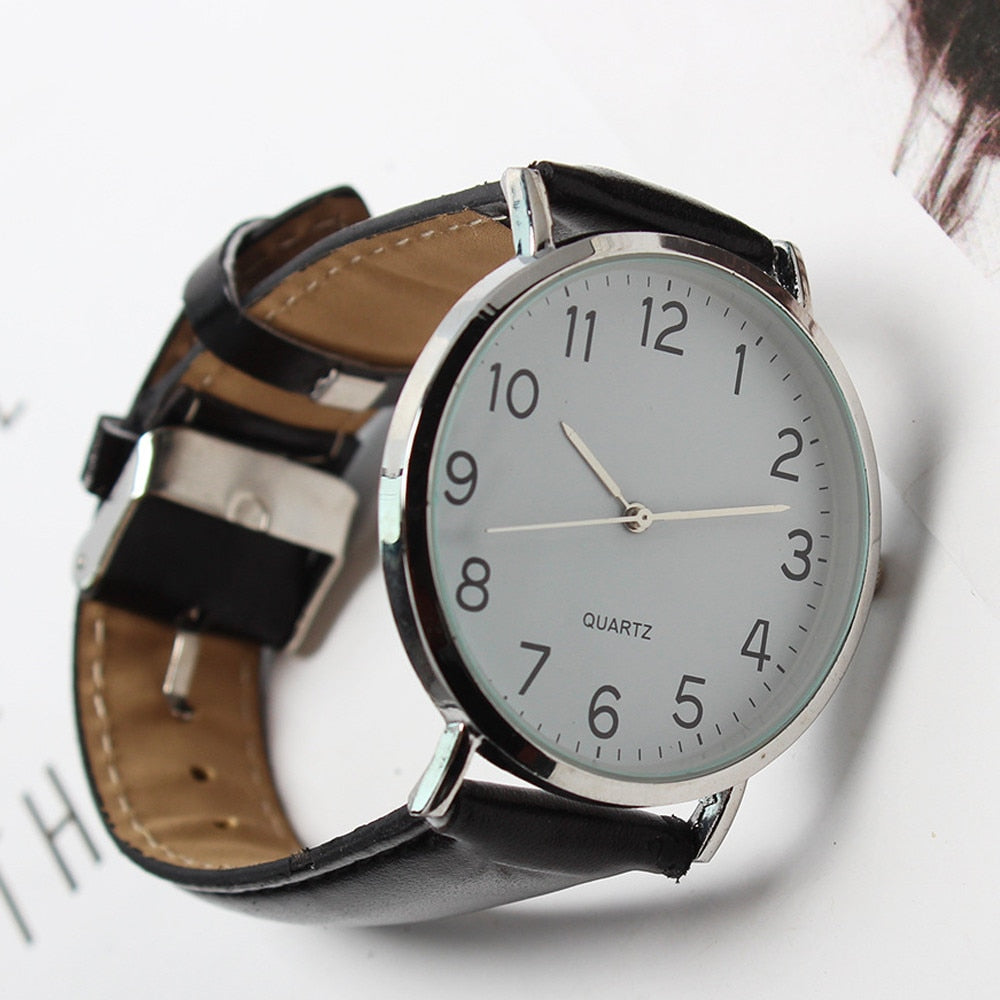 2023 Black Leather Classic Analog Vintage Quartz Watch