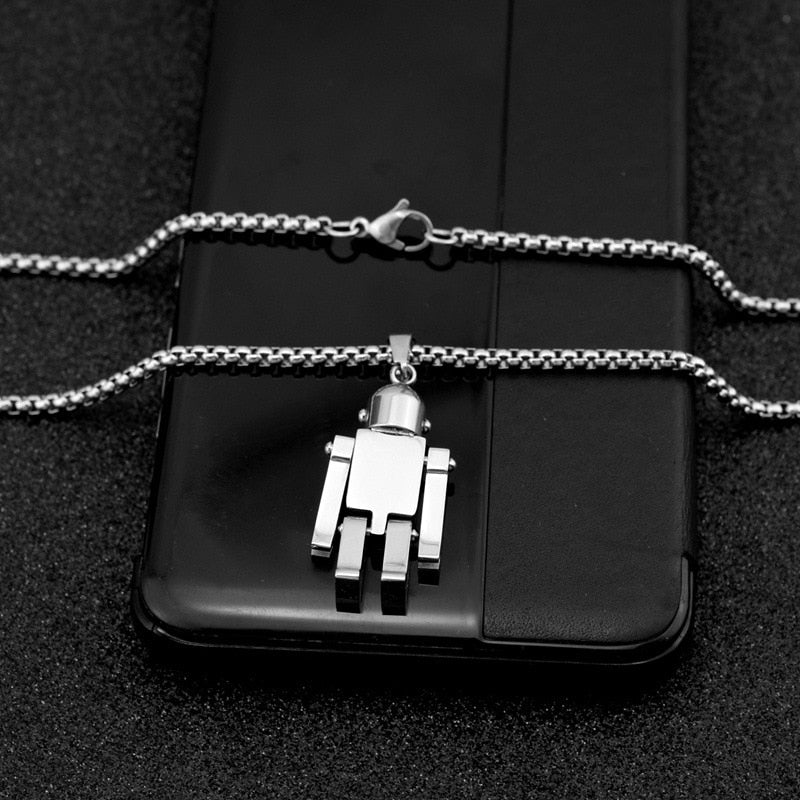 Steel Robot Necklace on mobile phone var