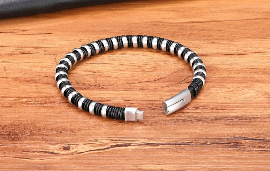 Braided Wrap Leather Bangle_steel open