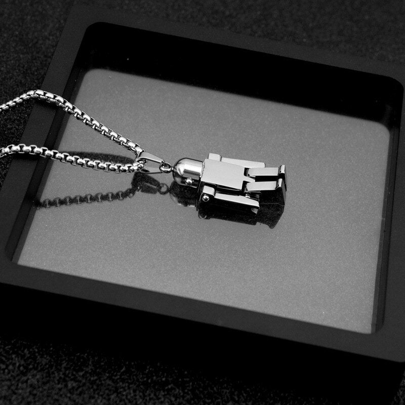 Steel Robot Necklace side view