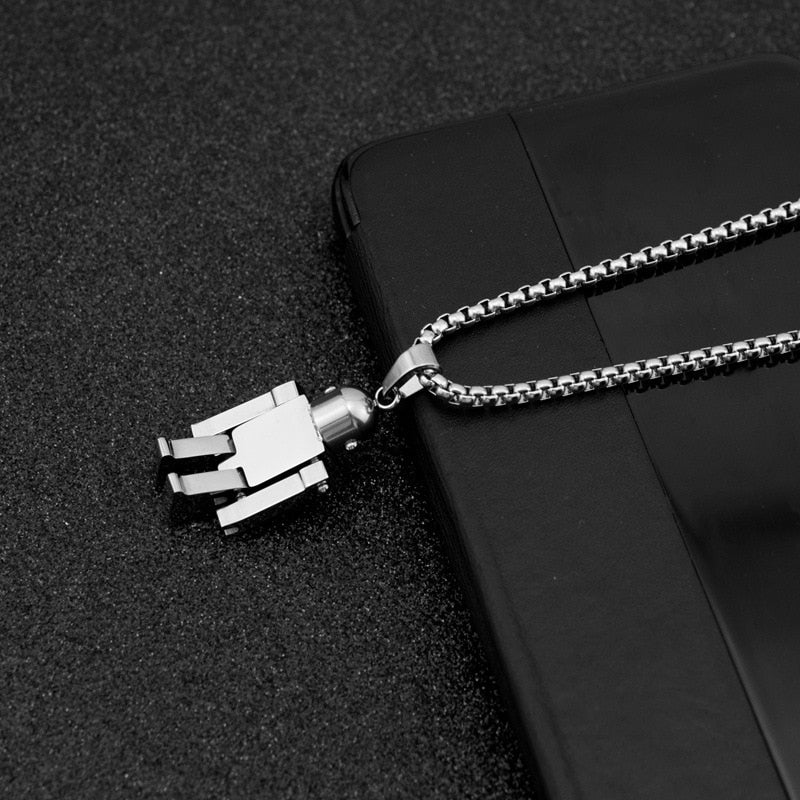 Steel Robot Necklace on mobile Phone