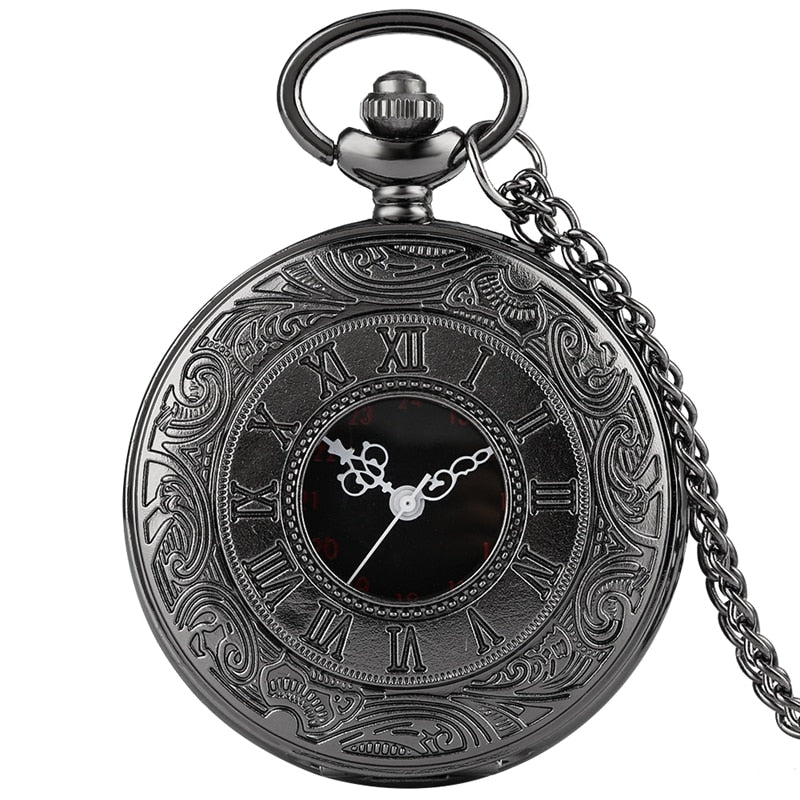Black Hollow Antique Roman Numbers Pocket Watch6
