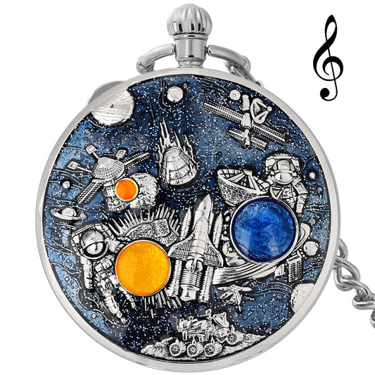 Luxury Silver Music Playing Pocket Watch