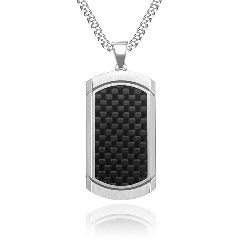Shield Carbon Fiber Stainless Steel Chain Necklace2