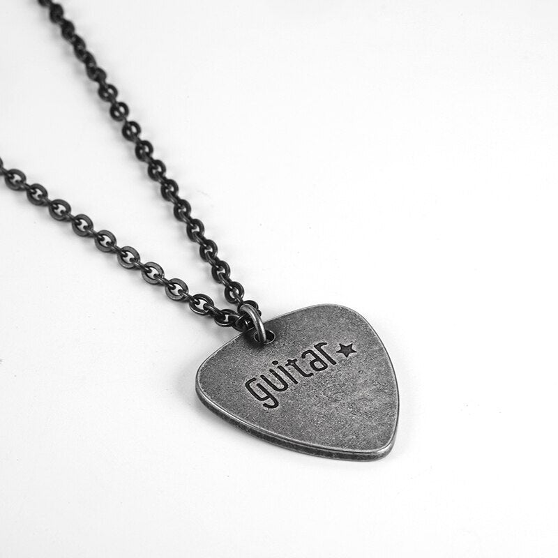 Guitar Pick Necklace Vintage Silver