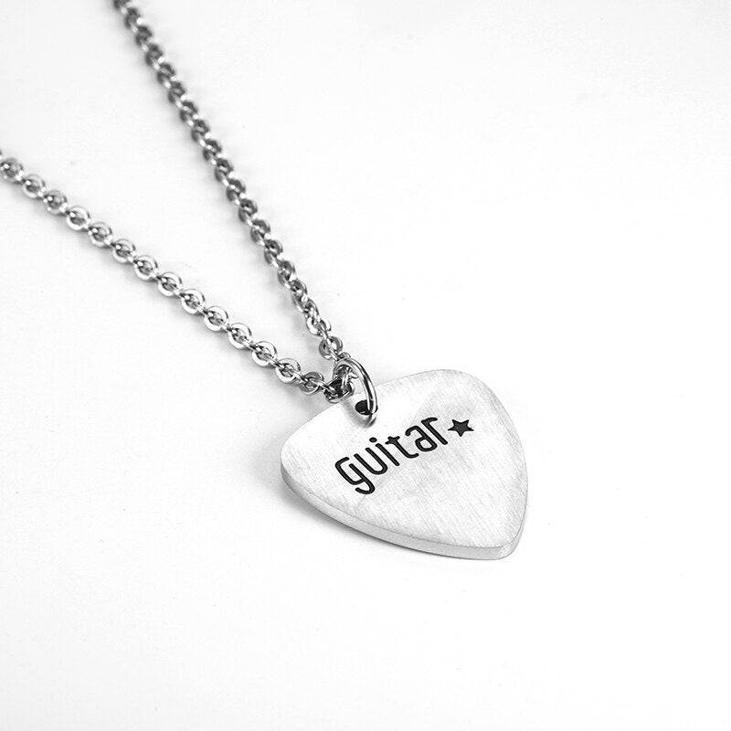 Guitar Pick Necklace Silver