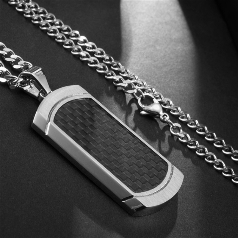 Shield Carbon Fiber Stainless Steel Chain Necklace3