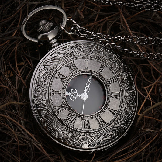 Black Hollow Antique Roman Numbers Pocket Watch1