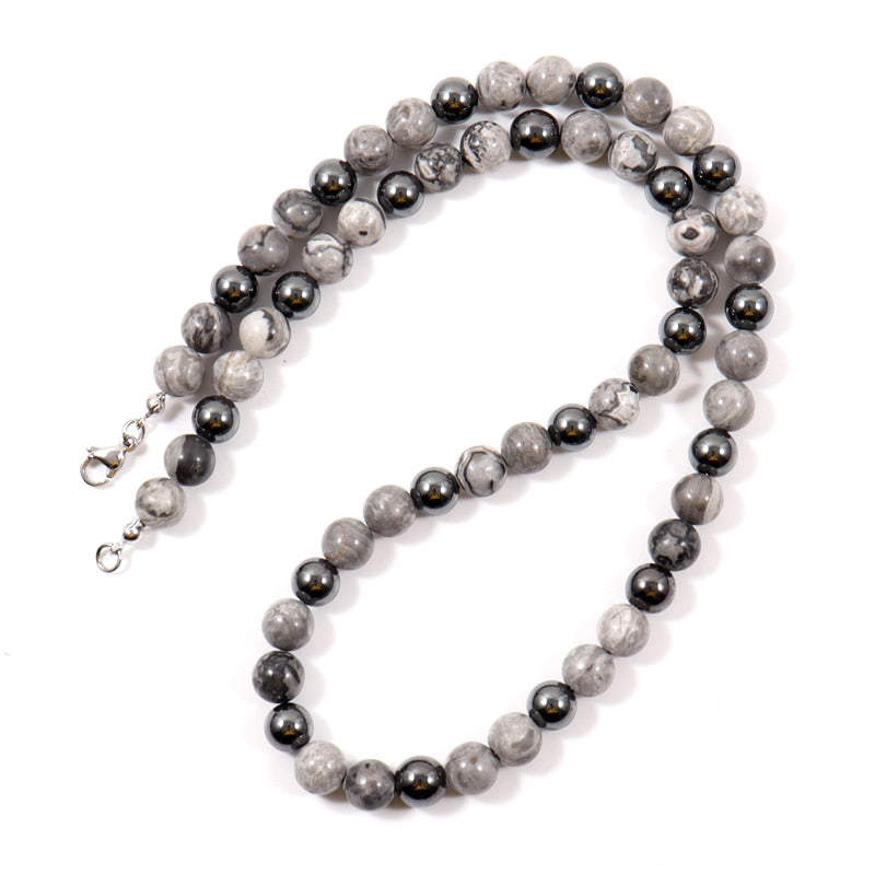 Lava Stone Bead Necklace light grey