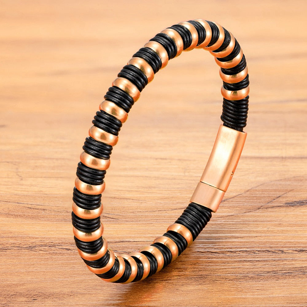 Braided Wrap Leather Bangle_rose gold