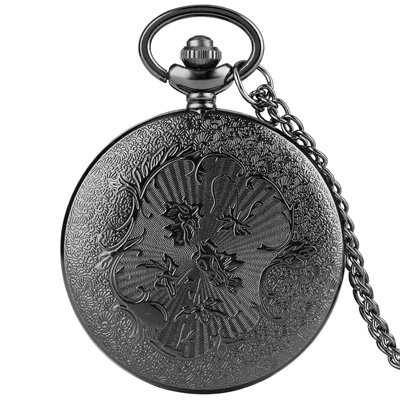 Black Hollow Antique Roman Numbers Pocket Watch7