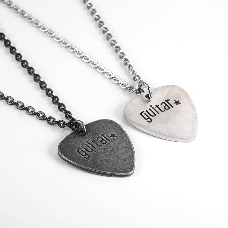 Guitar Pick Necklace Silver and Vintage Silver
