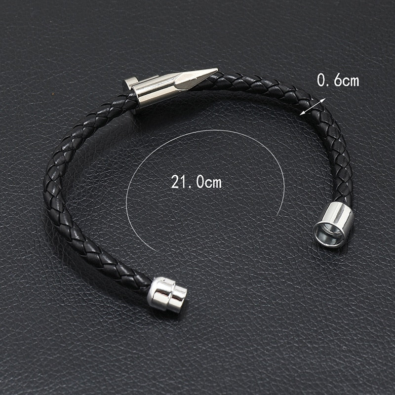 Nail Bullet Steel And Leather Bracelet_size