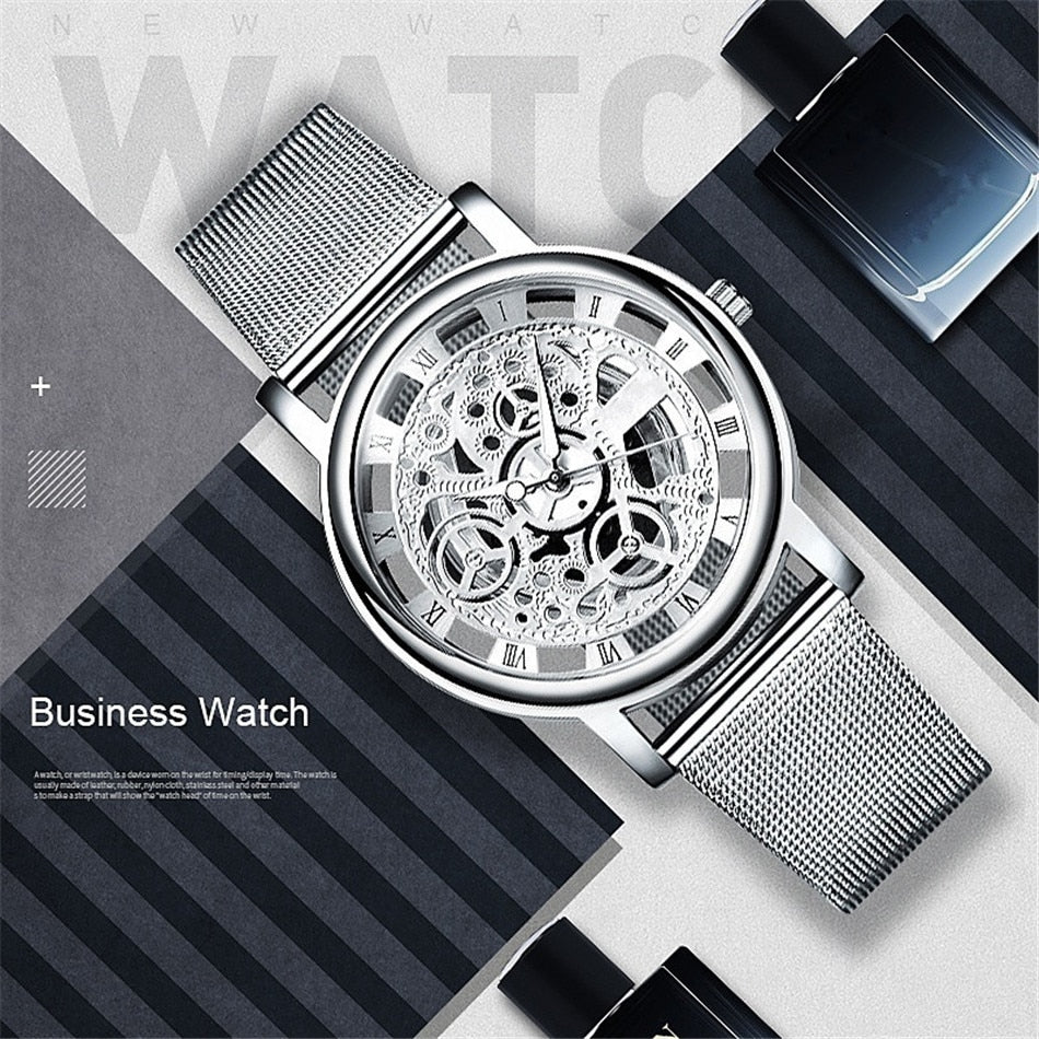 Skeleton Quartz Watch_Silver business