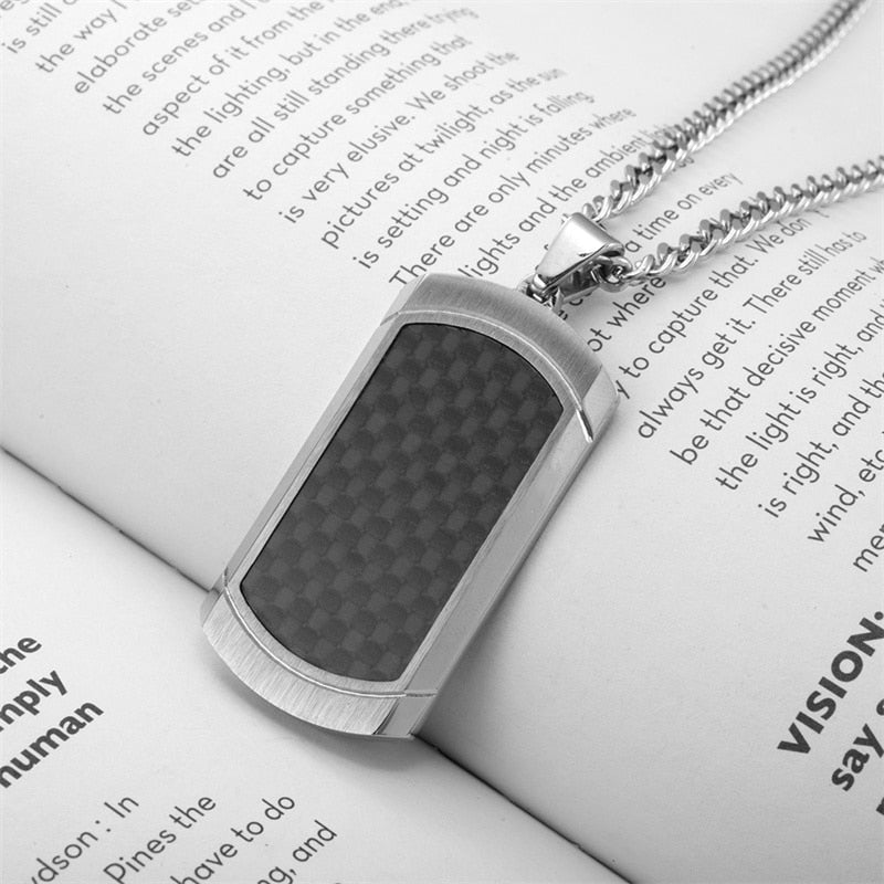 Shield Carbon Fiber Stainless Steel Chain Necklace
