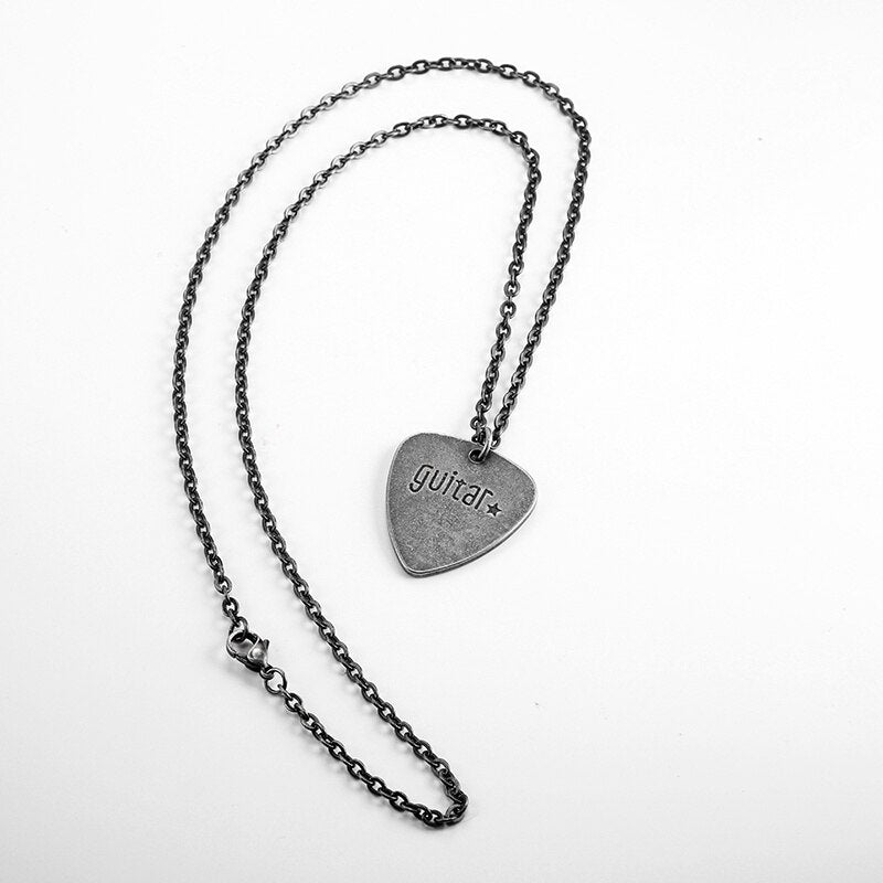 Guitar Pick Necklace Vintage Silver with Chain